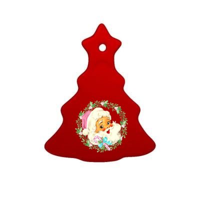 Vintage Pink Santa Claus Pink Christmas Design Ceramic Tree Ornament