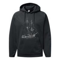 Vintage Pirate Ship T Retro Nautical Boat Captain Performance Fleece Hoodie