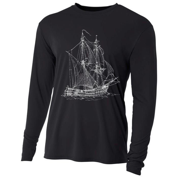 Vintage Pirate Ship T Retro Nautical Boat Captain Cooling Performance Long Sleeve Crew