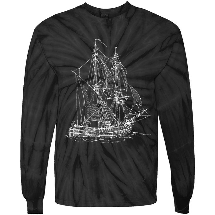 Vintage Pirate Ship T Retro Nautical Boat Captain Tie-Dye Long Sleeve Shirt