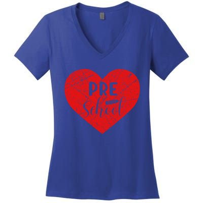 Vintage Pre School Lover Heart Love Valentine's Day Gift Women's V-Neck T-Shirt