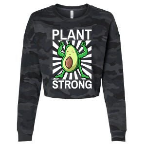 Vegan Plant Strong Avocado Plant Based Gym Strength Workout Funny Gift Cropped Pullover Crew