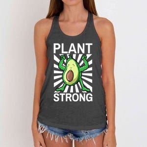 Vegan Plant Strong Avocado Plant Based Gym Strength Workout Funny Gift Women's Knotted Racerback Tank