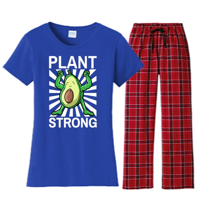 Vegan Plant Strong Avocado Plant Based Gym Strength Workout Funny Gift Women's Flannel Pajama Set