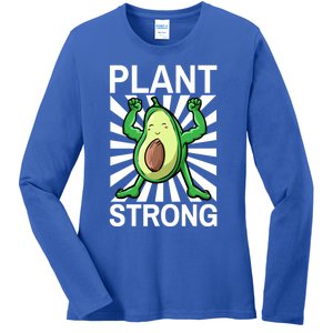 Vegan Plant Strong Avocado Plant Based Gym Strength Workout Funny Gift Ladies Long Sleeve Shirt