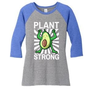 Vegan Plant Strong Avocado Plant Based Gym Strength Workout Funny Gift Women's Tri-Blend 3/4-Sleeve Raglan Shirt