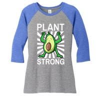 Vegan Plant Strong Avocado Plant Based Gym Strength Workout Funny Gift Women's Tri-Blend 3/4-Sleeve Raglan Shirt