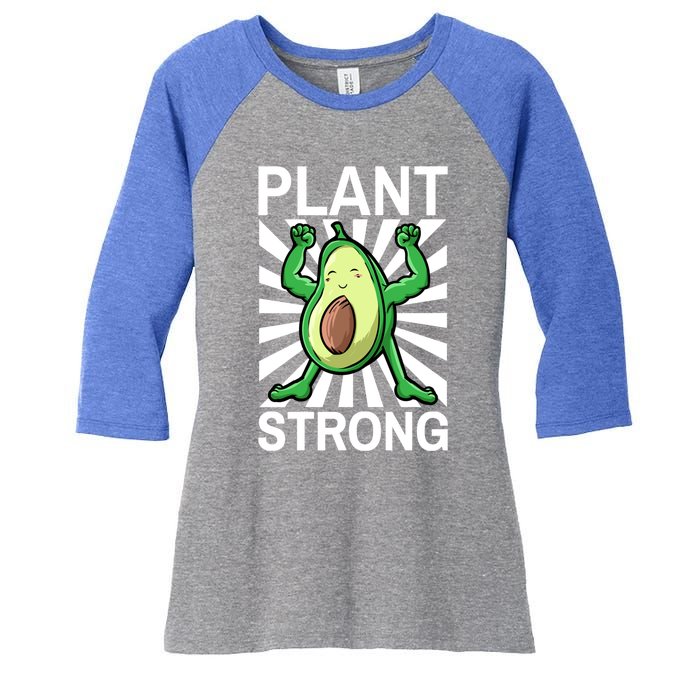 Vegan Plant Strong Avocado Plant Based Gym Strength Workout Funny Gift Women's Tri-Blend 3/4-Sleeve Raglan Shirt