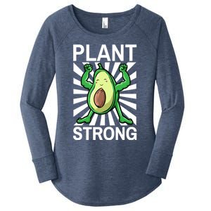 Vegan Plant Strong Avocado Plant Based Gym Strength Workout Funny Gift Women's Perfect Tri Tunic Long Sleeve Shirt