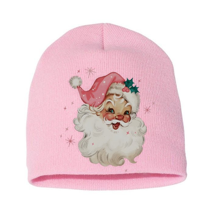 Vintage Pink Santa Claus Pink Christmas Design Short Acrylic Beanie