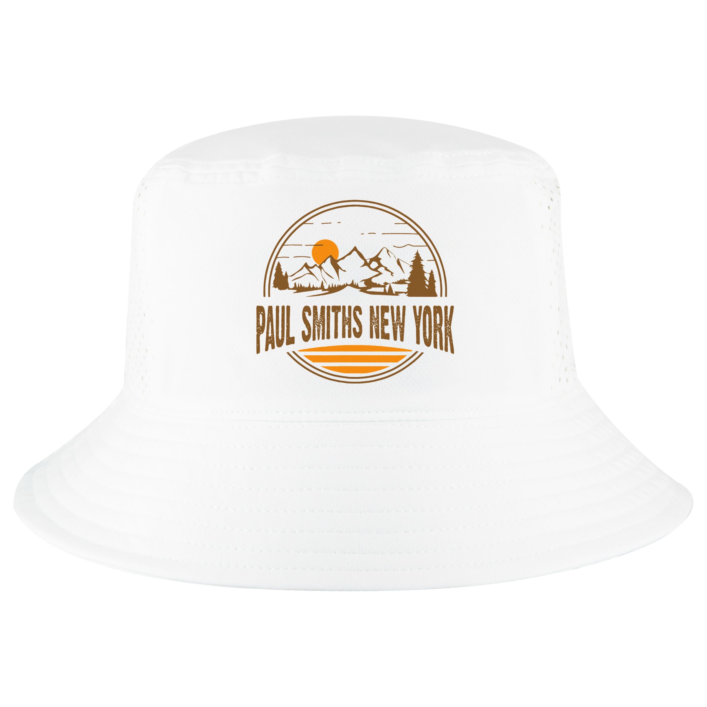 Vintage Paul Smiths New York Mountain Hiking Souvenir Print Cool Comfort Performance Bucket Hat
