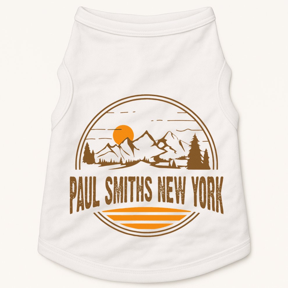 Vintage Paul Smiths New York Mountain Hiking Souvenir Print Doggie Tank