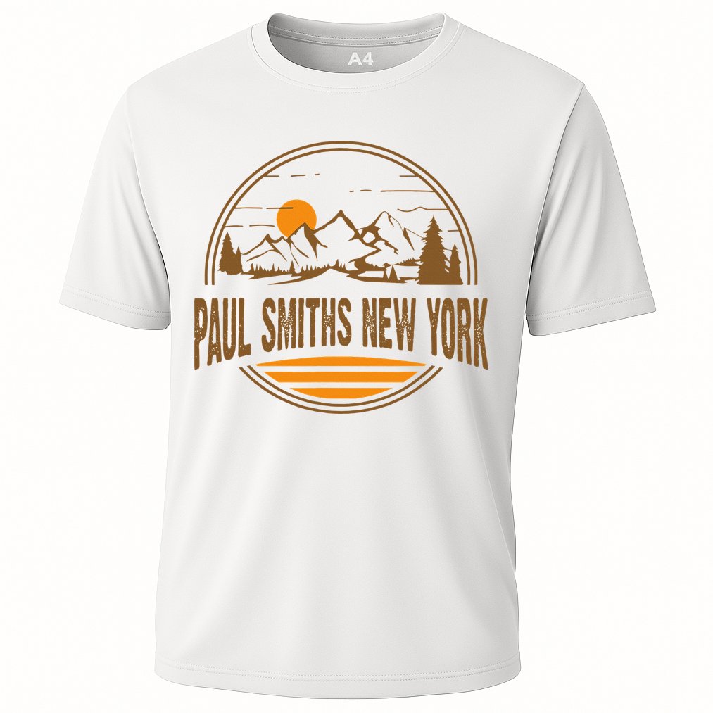 Vintage Paul Smiths New York Mountain Hiking Souvenir Print Cooling Performance Crew T-Shirt