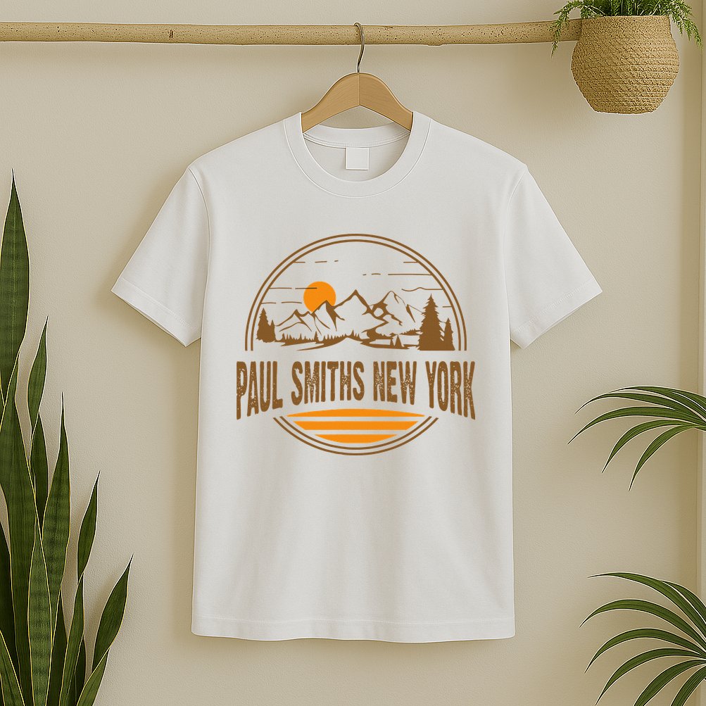 Vintage Paul Smiths New York Mountain Hiking Souvenir Print T-Shirt