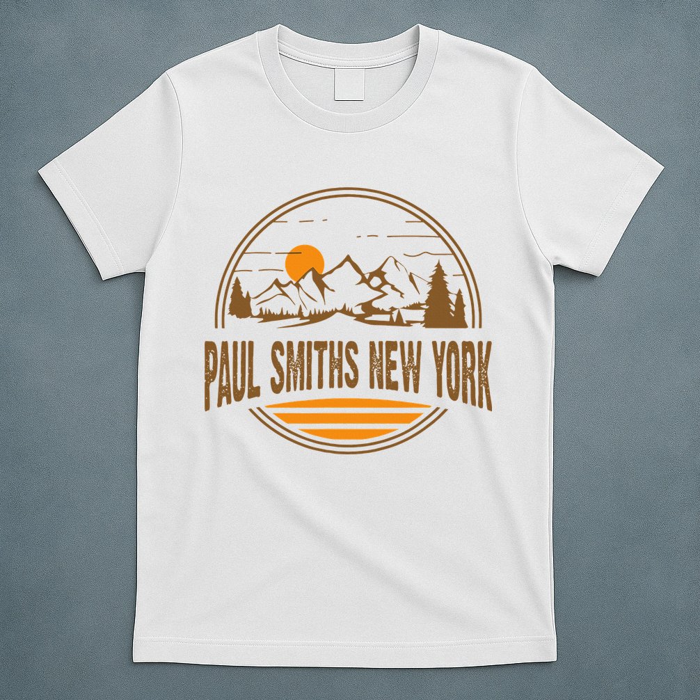 Vintage Paul Smiths New York Mountain Hiking Souvenir Print T-Shirt