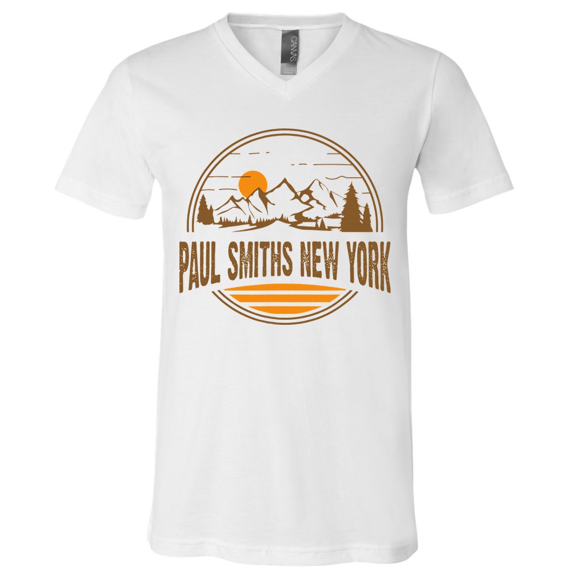 Vintage Paul Smiths New York Mountain Hiking Souvenir Print V-Neck T-Shirt