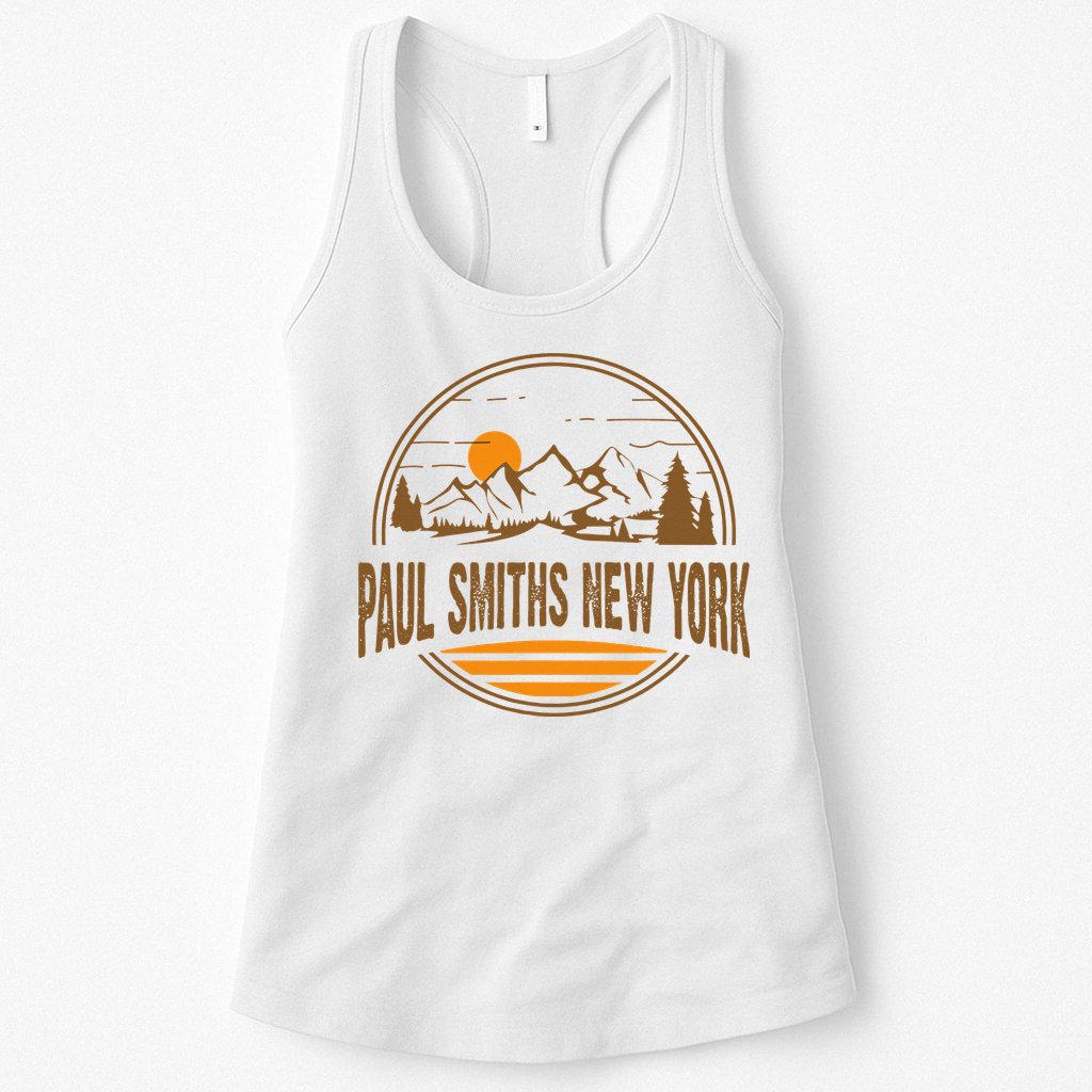 Vintage Paul Smiths New York Mountain Hiking Souvenir Print Womens Tank Top