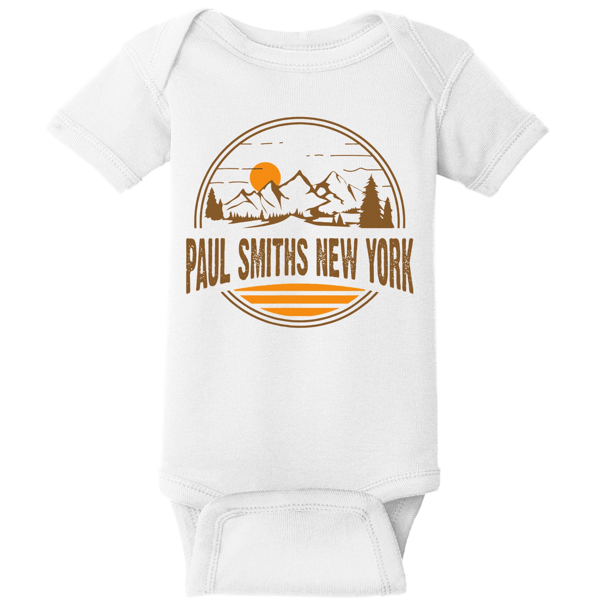 Vintage Paul Smiths New York Mountain Hiking Souvenir Print Baby Bodysuit