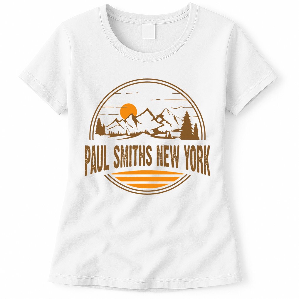 Vintage Paul Smiths New York Mountain Hiking Souvenir Print Womens T-Shirt