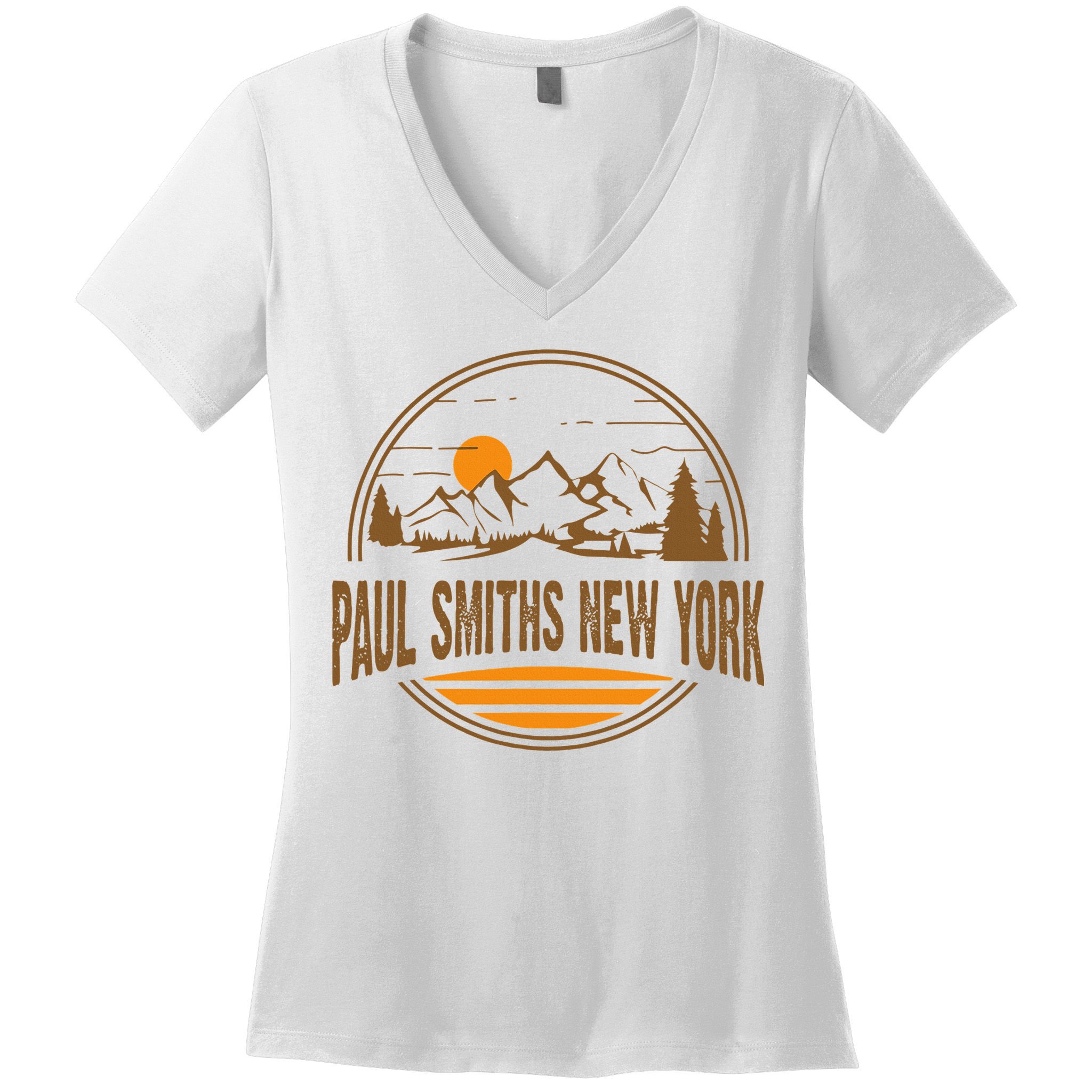 Vintage Paul Smiths New York Mountain Hiking Souvenir Print Women's V-Neck T-Shirt