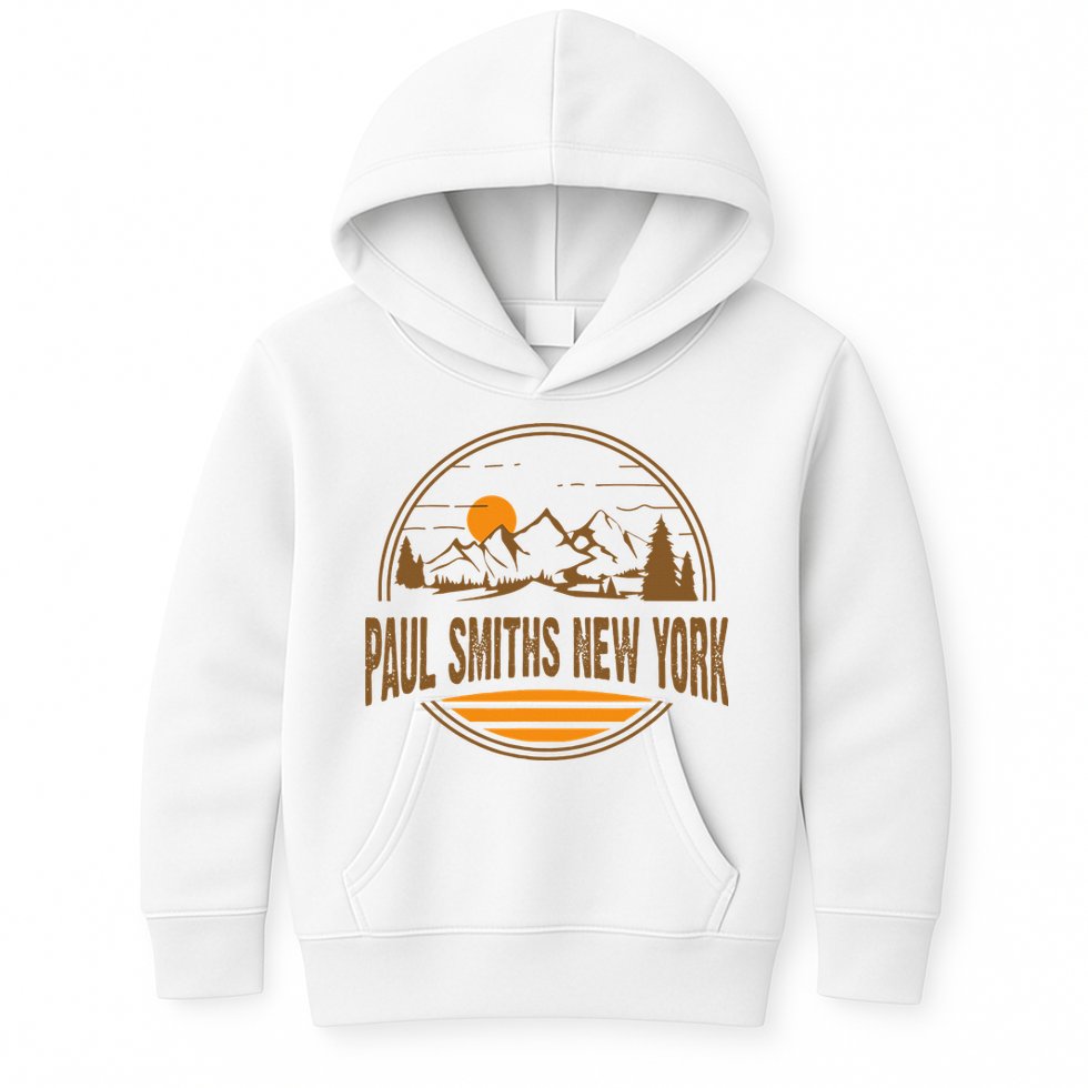 Vintage Paul Smiths New York Mountain Hiking Souvenir Print Kids Hoodie