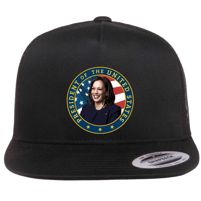 Vice Presidential Seal With Portrait Illustration Flat Bill Trucker Hat