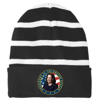 Vice Presidential Seal With Portrait Illustration Striped Beanie with Solid Band