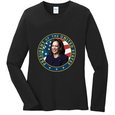 Vice Presidential Seal With Portrait Illustration Ladies Long Sleeve Shirt