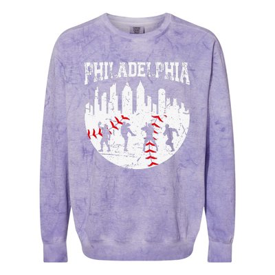 Vintage Philadelphia Skyline Cityscape Baseball Fans Colorblast Crewneck Sweatshirt