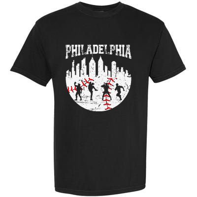 Vintage Philadelphia Skyline Cityscape Baseball Fans Garment-Dyed Heavyweight T-Shirt