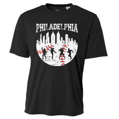 Vintage Philadelphia Skyline Cityscape Baseball Fans Cooling Performance Crew T-Shirt