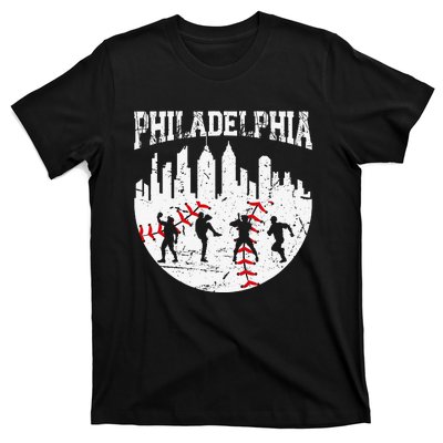 Vintage Philadelphia Skyline Cityscape Baseball Fans T-Shirt