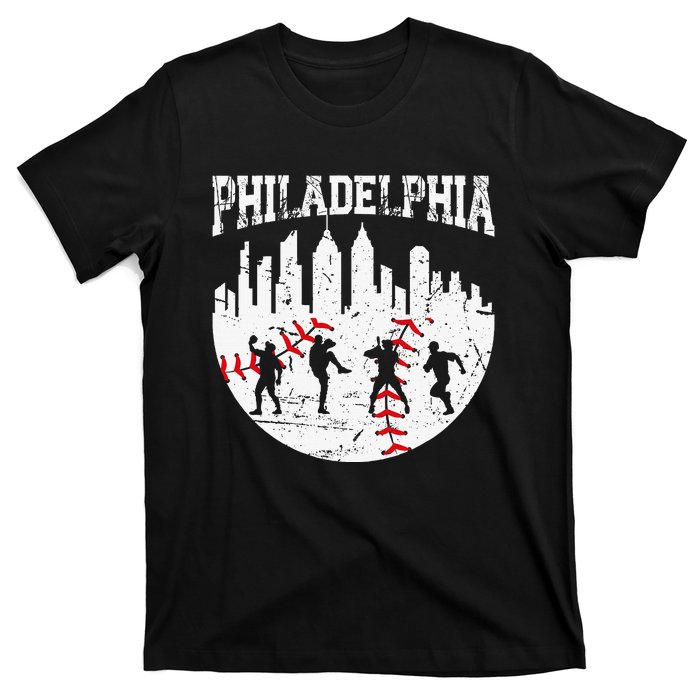 Vintage Philadelphia Skyline Cityscape Baseball Fans T-Shirt