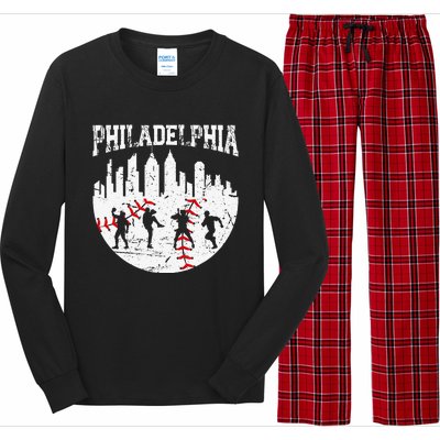 Vintage Philadelphia Skyline Cityscape Baseball Fans Long Sleeve Pajama Set