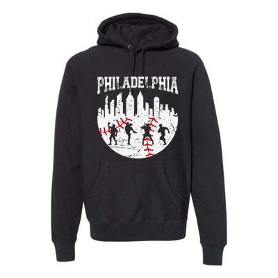 Vintage Philadelphia Skyline Cityscape Baseball Fans Premium Hoodie