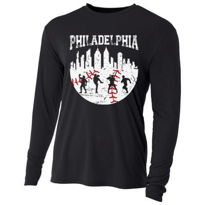 Vintage Philadelphia Skyline Cityscape Baseball Fans Cooling Performance Long Sleeve Crew