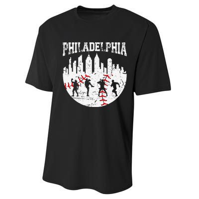 Vintage Philadelphia Skyline Cityscape Baseball Fans Performance Sprint T-Shirt