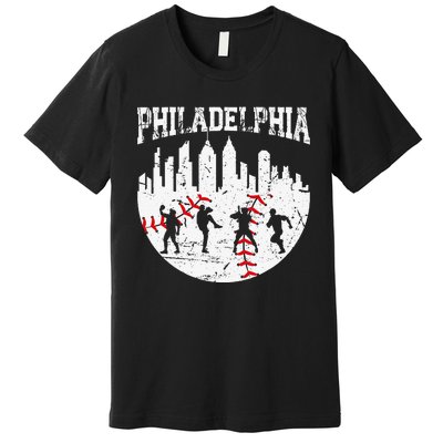 Vintage Philadelphia Skyline Cityscape Baseball Fans Premium T-Shirt