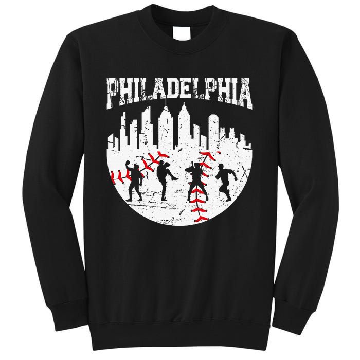 Vintage Philadelphia Skyline Cityscape Baseball Fans Tall Sweatshirt