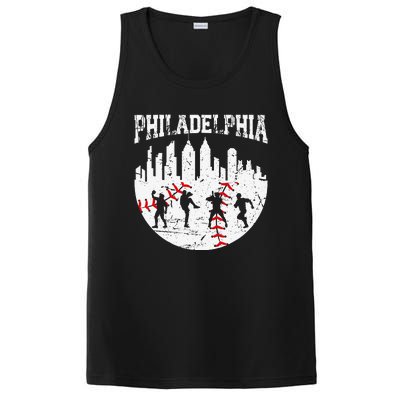 Vintage Philadelphia Skyline Cityscape Baseball Fans PosiCharge Competitor Tank