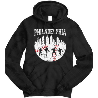 Vintage Philadelphia Skyline Cityscape Baseball Fans Tie Dye Hoodie