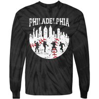 Vintage Philadelphia Skyline Cityscape Baseball Fans Tie-Dye Long Sleeve Shirt