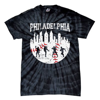 Vintage Philadelphia Skyline Cityscape Baseball Fans Tie-Dye T-Shirt