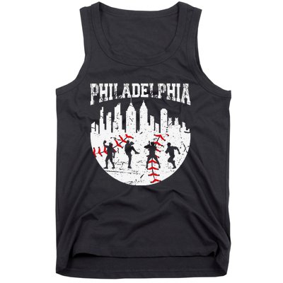 Vintage Philadelphia Skyline Cityscape Baseball Fans Tank Top