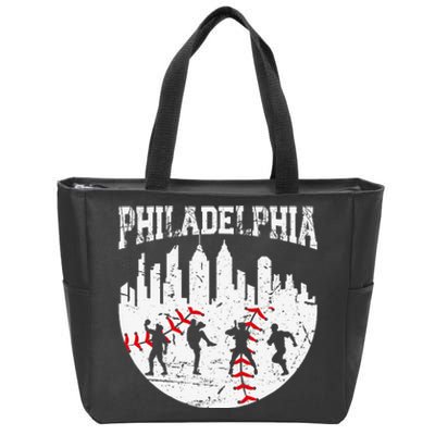 Vintage Philadelphia Skyline Cityscape Baseball Fans Zip Tote Bag