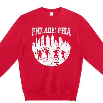 Vintage Philadelphia Skyline Cityscape Baseball Fans Premium Crewneck Sweatshirt