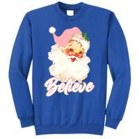 Vintage Pink Santa Claus Pink Christmas Believe Santa Gift Sweatshirt