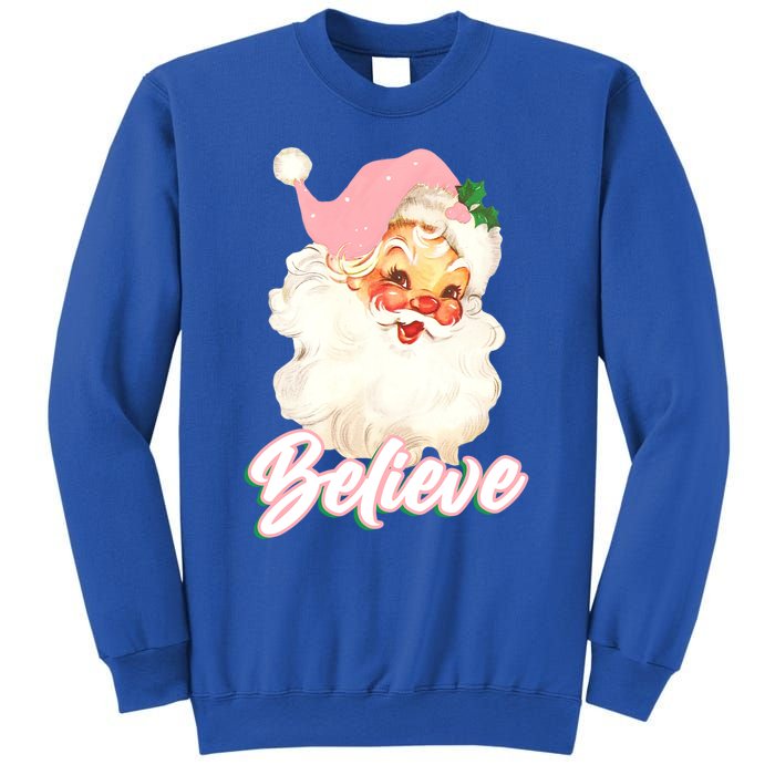 Vintage Pink Santa Claus Pink Christmas Believe Santa Gift Sweatshirt