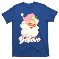 Vintage Pink Santa Claus Pink Christmas Believe Santa Gift T-Shirt