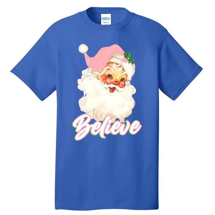 Vintage Pink Santa Claus Pink Christmas Believe Santa Gift Tall T-Shirt